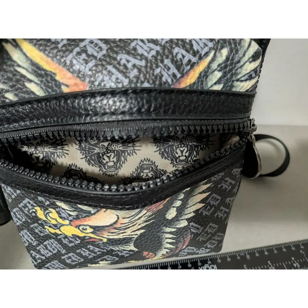 NWT Ed Hardy Eagle Tattoo Monogram Sling Bag Crossbody Backpack Black Y2K